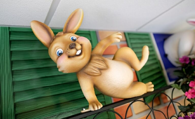 close up of a cute sculpted bunny in a kid friendly dental clinic