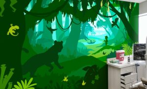 Custom jungle mural for kids in pediatric dental office