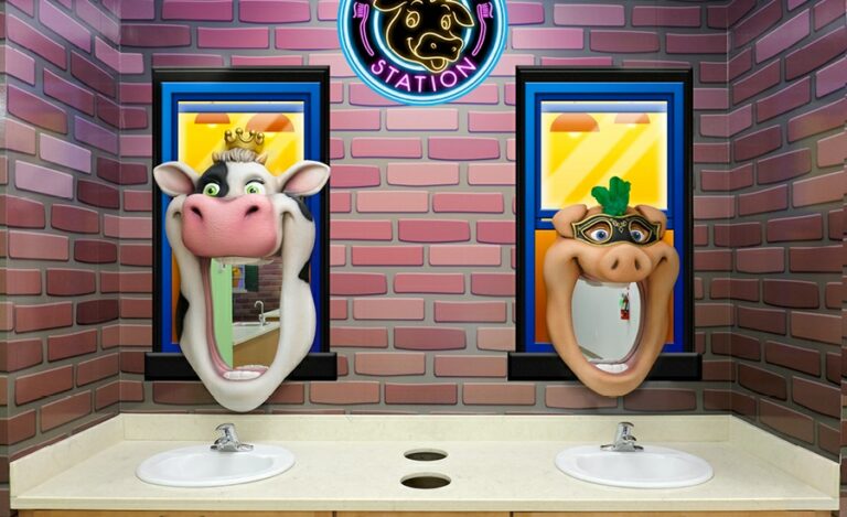 mardi gras themed cow and pig sculpted brushing mirrors