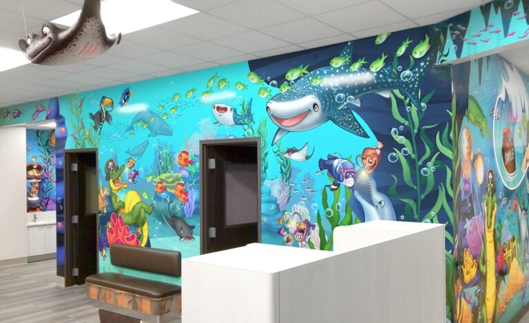 Underwater murals in a dental open bay