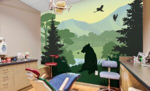 Custom mural in dental treatment room for kids