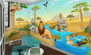 custom safari murals for kids in dental treatment room