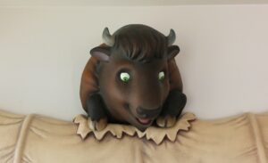 cute buffalo sculpture in dentist office