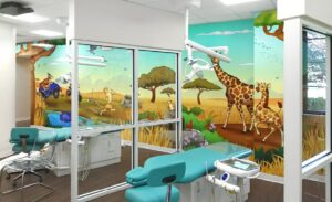 dental treatment room for kids with custom safari murals