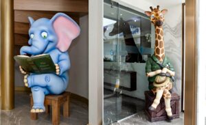 Elephant and giraffe waiting room characters at dentist office