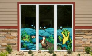 exterior window mural at kid friendly office
