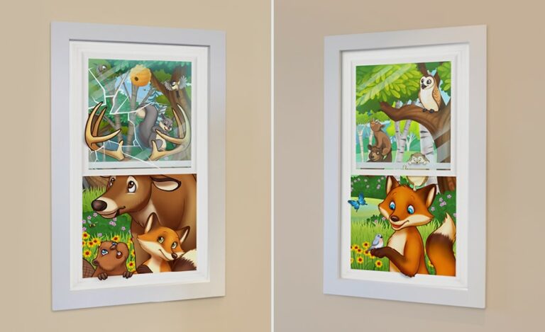 faux window murals for children of woodland animals