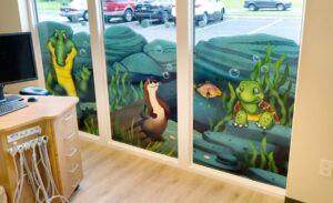 interior window decals in dental office for kids