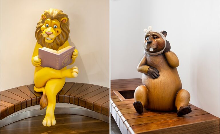 Lion and beaver waiting room character in kid friendly dentist office