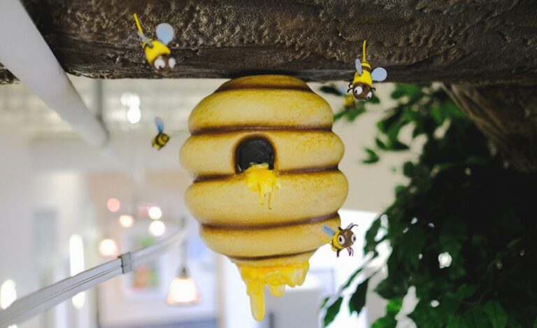 sculpted beehive and cute bees for children