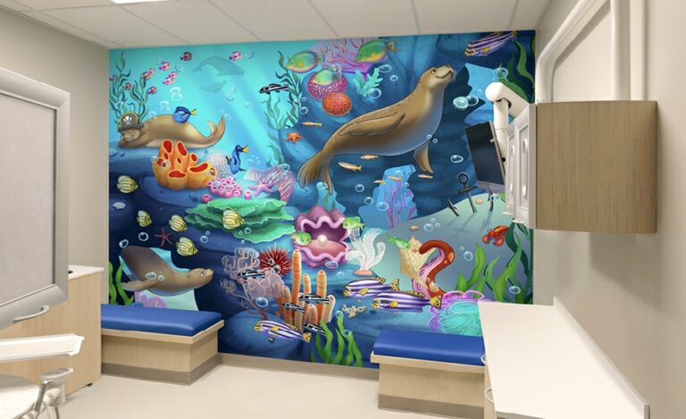 underwater wall mural in a pediatric exam room