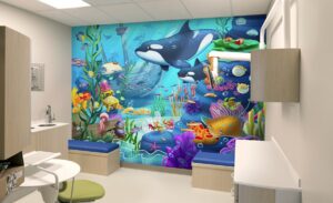 underwater wall mural in a pediatric treatment room