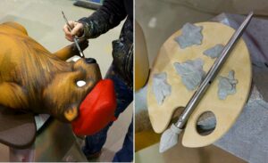 artist beaver in progress photos of painting and sculpting for a themed dentistry