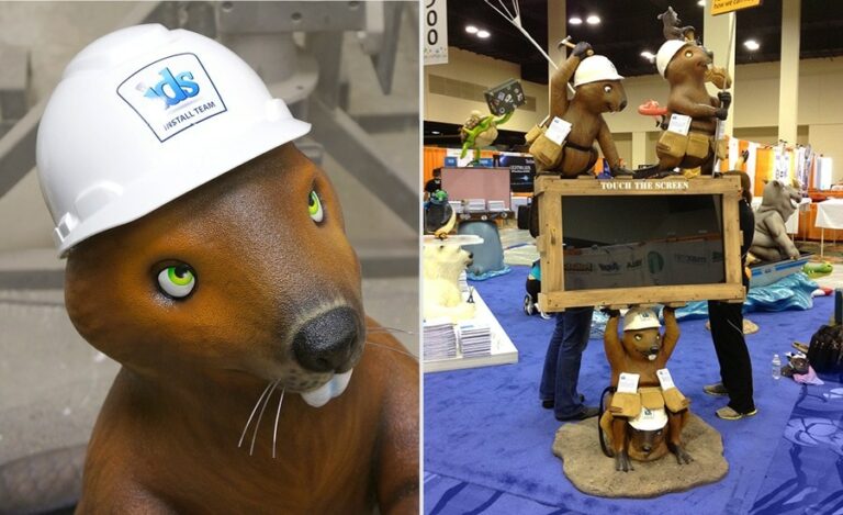 beaver sculpture touchscreen display for trade show booth
