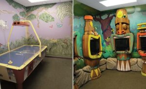 before and after of gaming area for kids in pediatric dental office