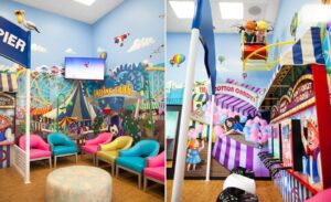 carnival boardwalk themed pediatric waiting room