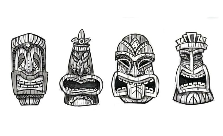 concept art for tiki mask decoration with braces