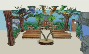 concept art of a jungle themed kids theater play area