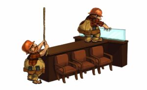 concept illustration of a construction worker themed seating in an orthodontic office