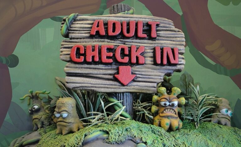 custom 'adult check in sign' with tooth bugs