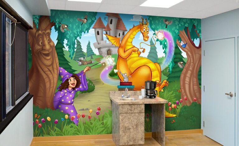 custom dragon pediatric wall mural in dentist office