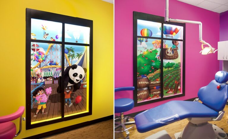 custom hollywood window murals in kids dental treatment rooms