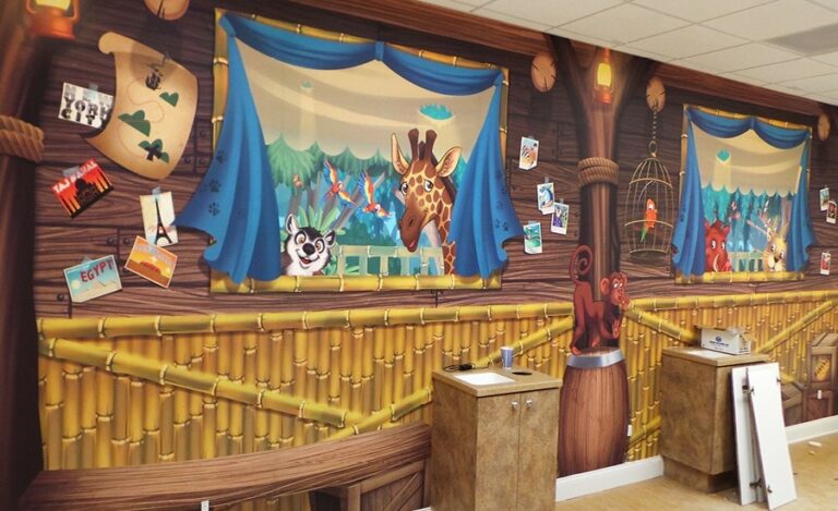 custom pediatric jungle murals in dentist office