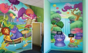 custom wall murals of dr seuss inspired jungle in clinic waiting room and game area