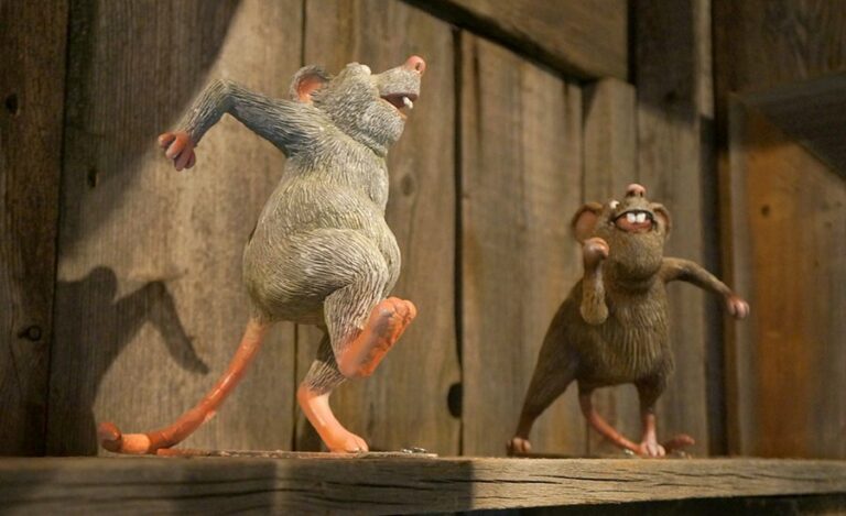 dancing mice sculptures in barn themed room