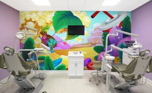 dental treatment room with fantasy wall murals
