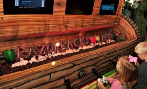 closeup detailed shot of gaming stations with custom barbecue sculpture