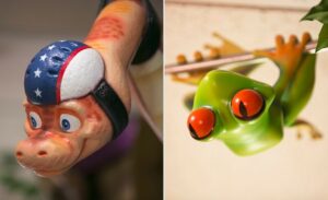 detail shots of snake and tree frog sculptures in a engaging kid friendly dentistry