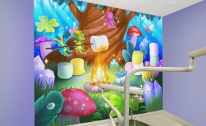 fantasy themed candy mural for pediatric treatment room