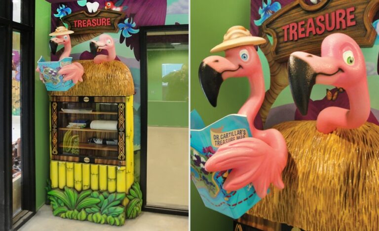 flamingo hut prize cabinet in kids dentist office