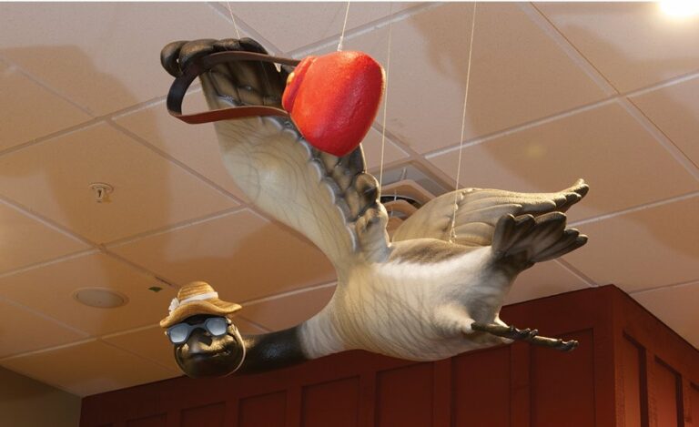 flying canada goose hung from the ceiling for a dental office