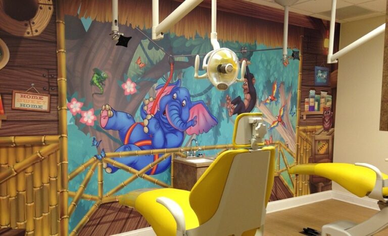 jungle elephant murals in dental treatment room