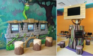 jungle ruins themed gaming stations in pediatric dental solutions