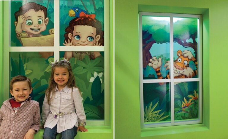 jungle themed custom window murals with children