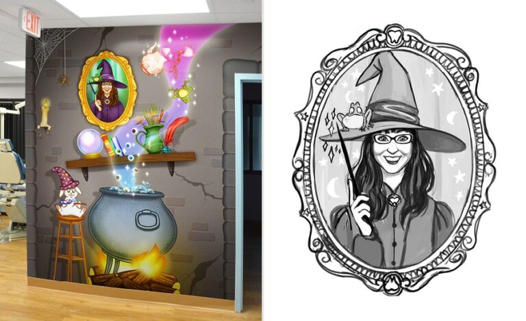 magic themed wall murals and concept art in pediatric dentist office
