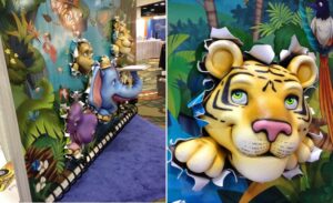 custom tiger sculpture with mural