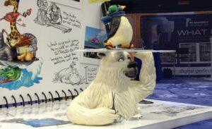 sculpted polar bear table for trade show booth