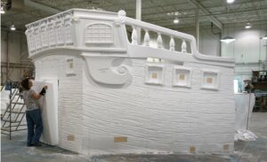 progress photo of pirate ship sculpture for play room