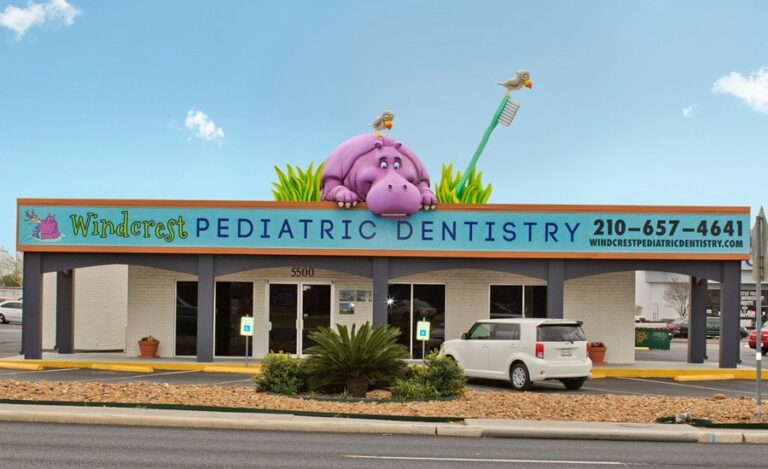 rooftop hippo sculpture at kids dental office