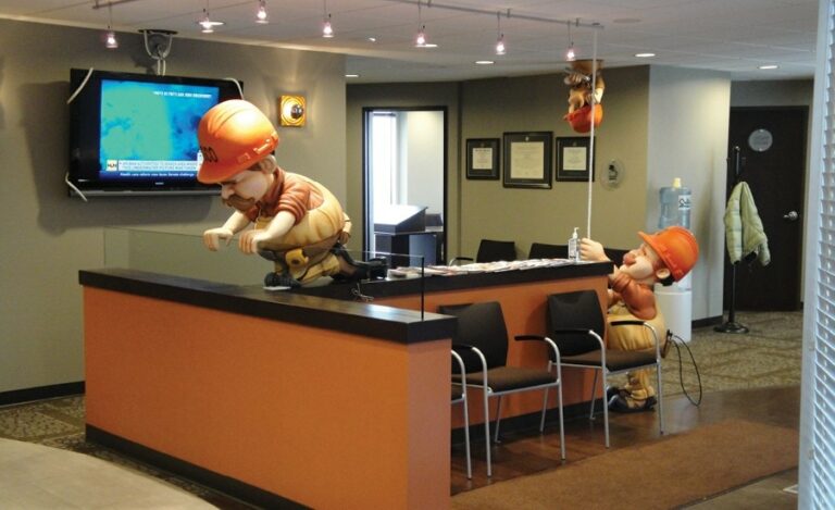 sculpted cartoon construction works in an orthodontist office