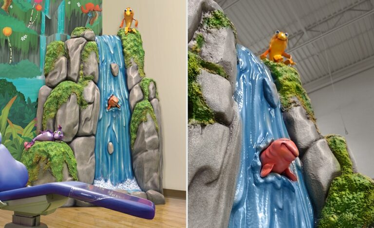 sculpted waterfall in kids dental waiting room