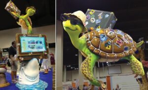 sculpted shark and turtle display for trade show