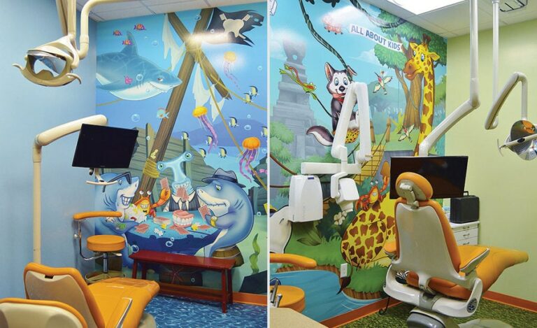 underwater and tropical jungle themed murals for dental treatment rooms