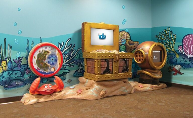 underwater themed kids play area with built in kee bee game units