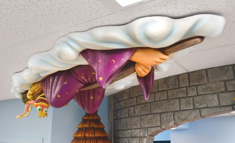 wizard character sculpture on ceiling in kids dental office