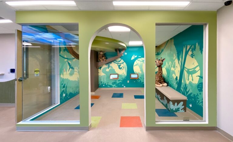 Jungle themed play area in hospital.